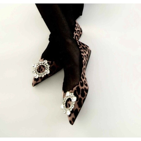 Zara EMBELLISHED ANIMAL PRINT BALLET FLATS Size 38 Rhinestone - Picture 7 of 7
